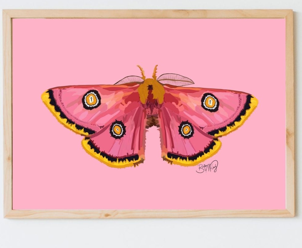 Moth Print on Pink Art Print