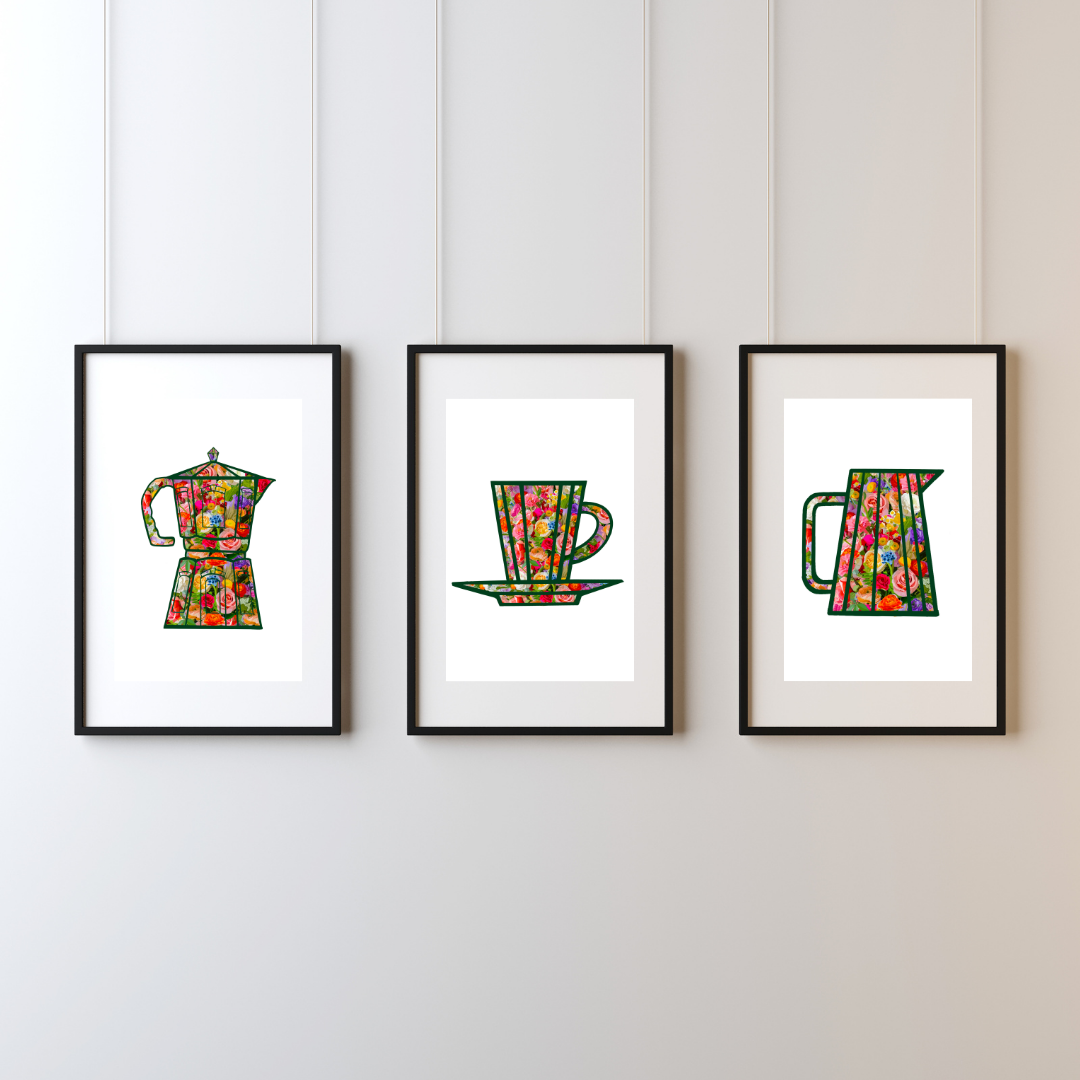 Flora and Roast Coffee Pitcher Art Print