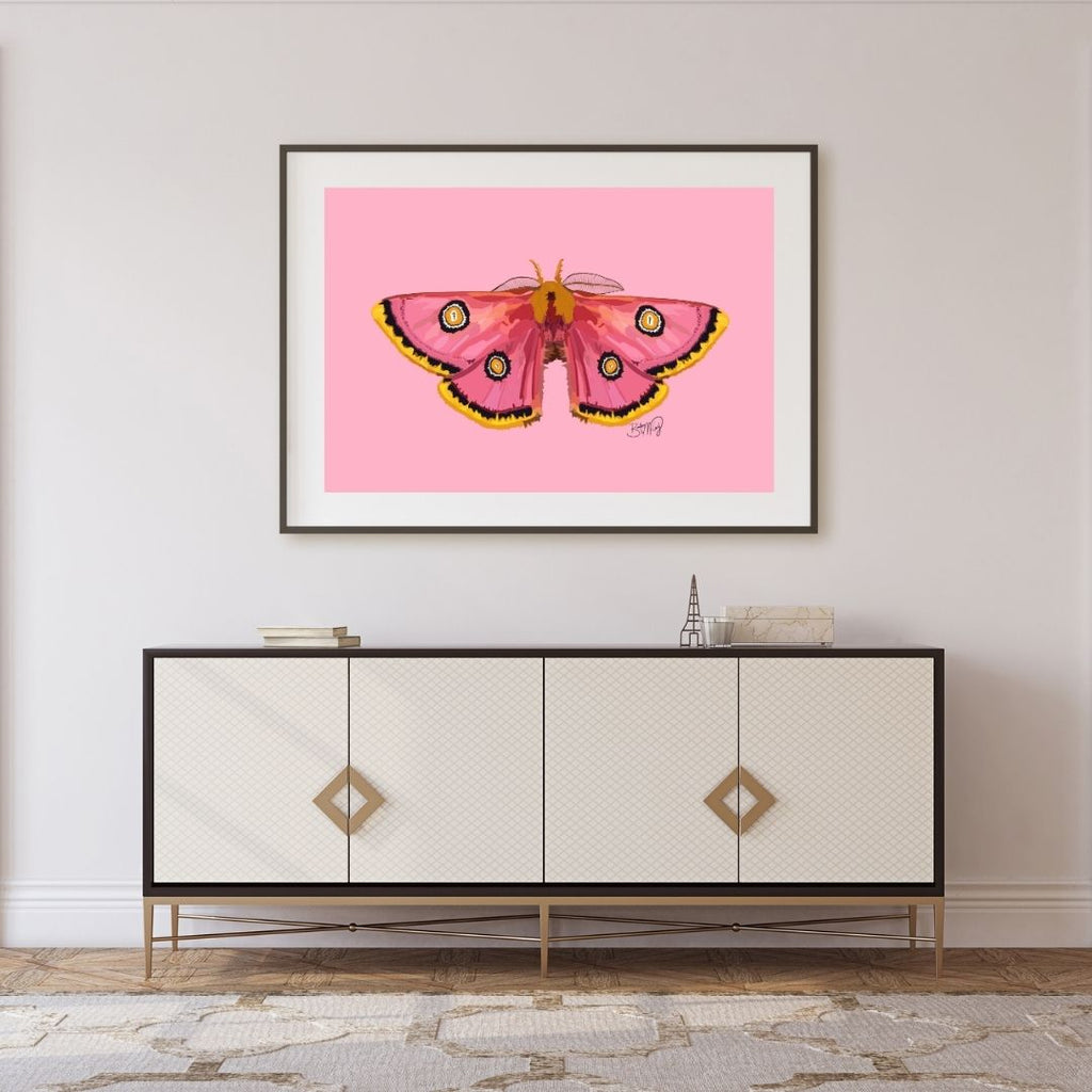 Moth Print on Pink Art Print