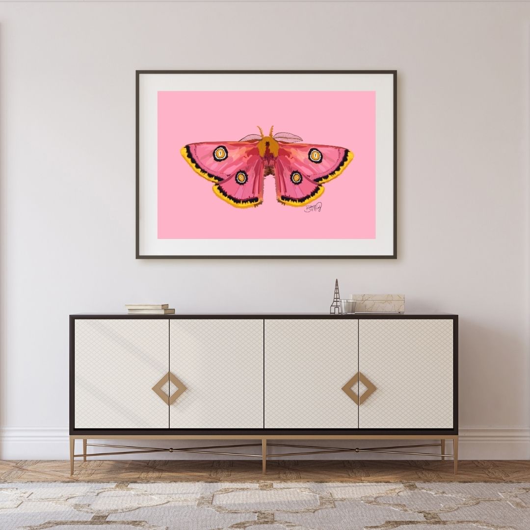 Moth Print on Pink Art Print