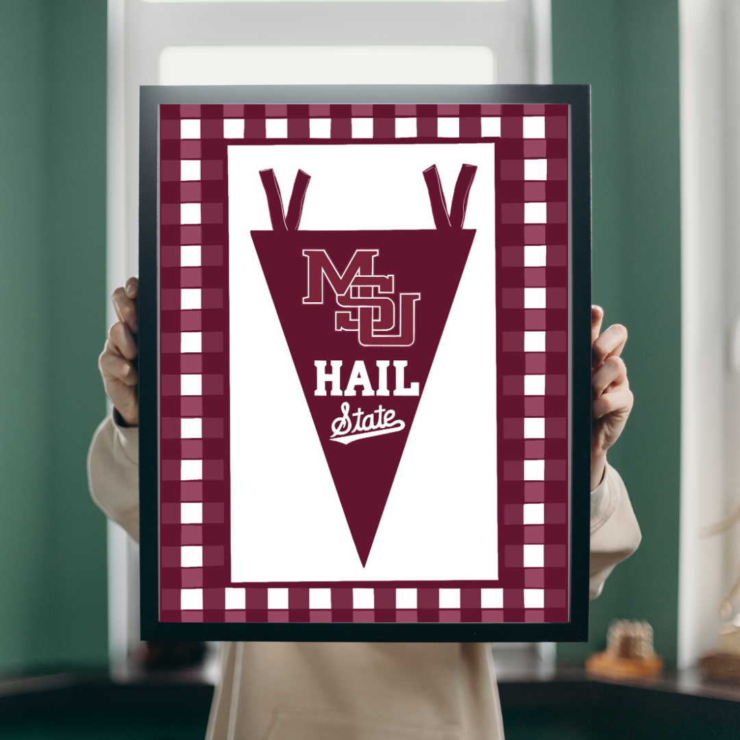 Mississippi State Banner (MSU) Maroon Gingham Art Print