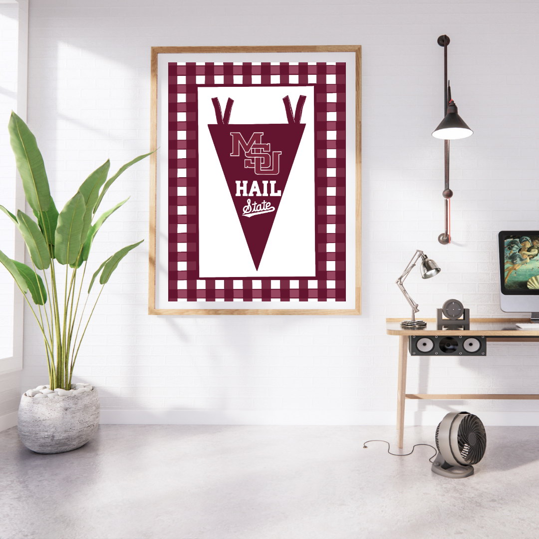 Mississippi State Banner (MSU) Maroon Gingham Art Print