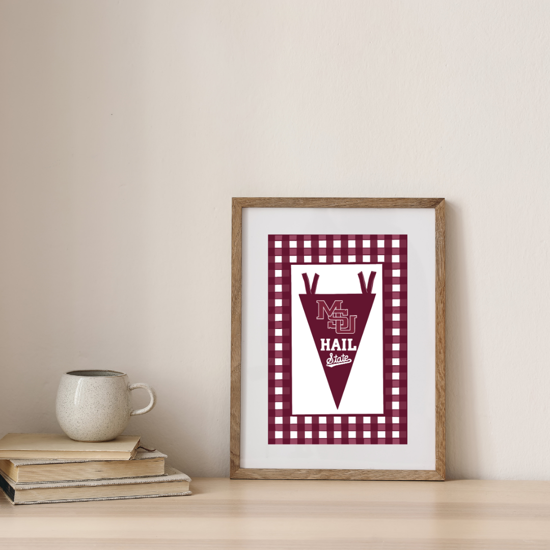 Mississippi State Banner (MSU) Maroon Gingham Art Print