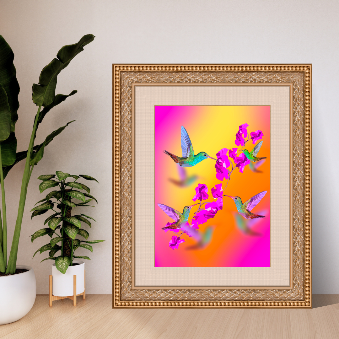 Hummingbird Charm Sunset Art Print