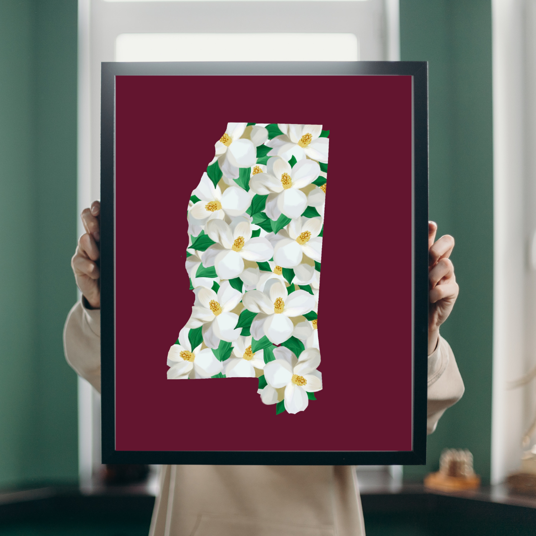Mississippi Magnolia State Print Maroon