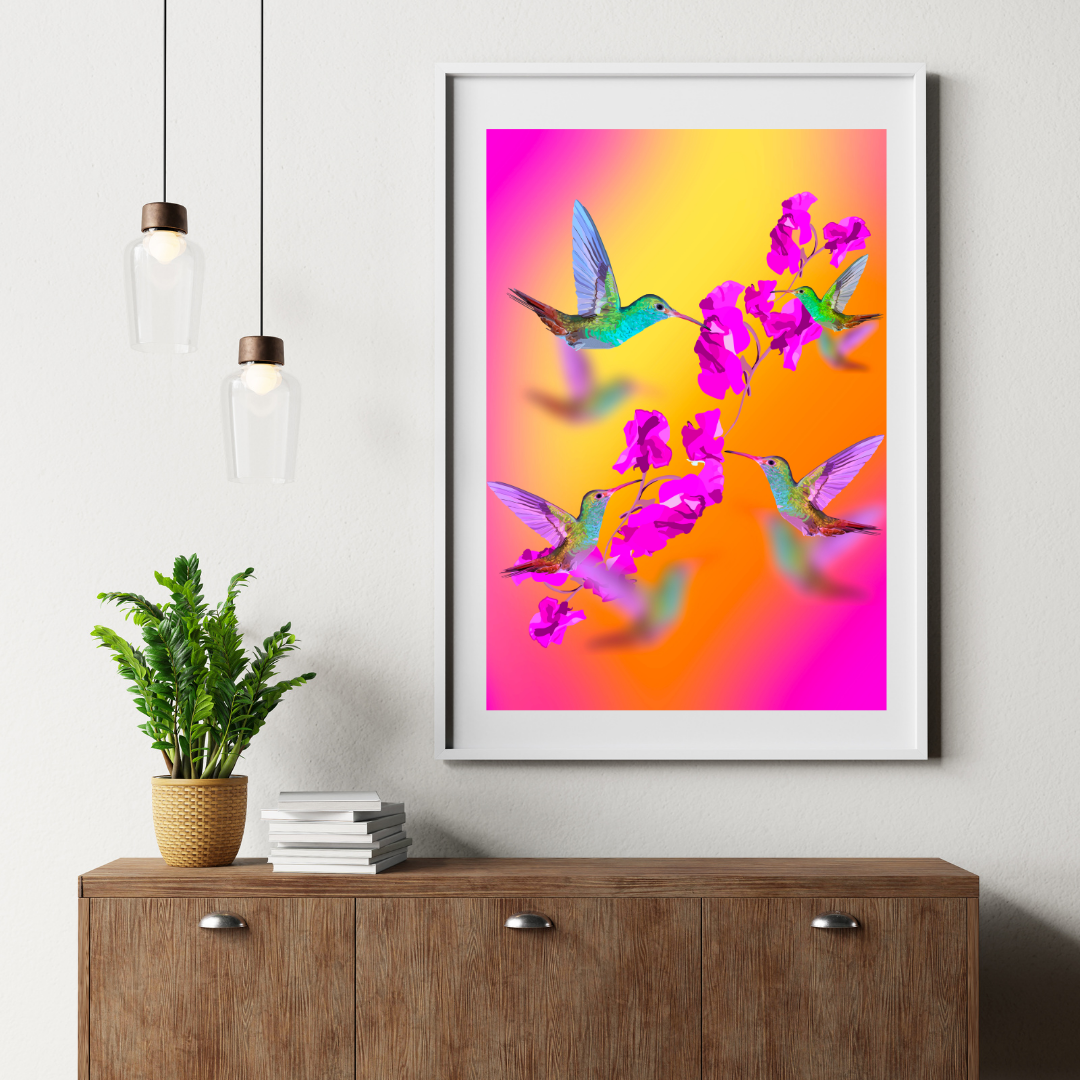 Hummingbird Charm Sunset Art Print