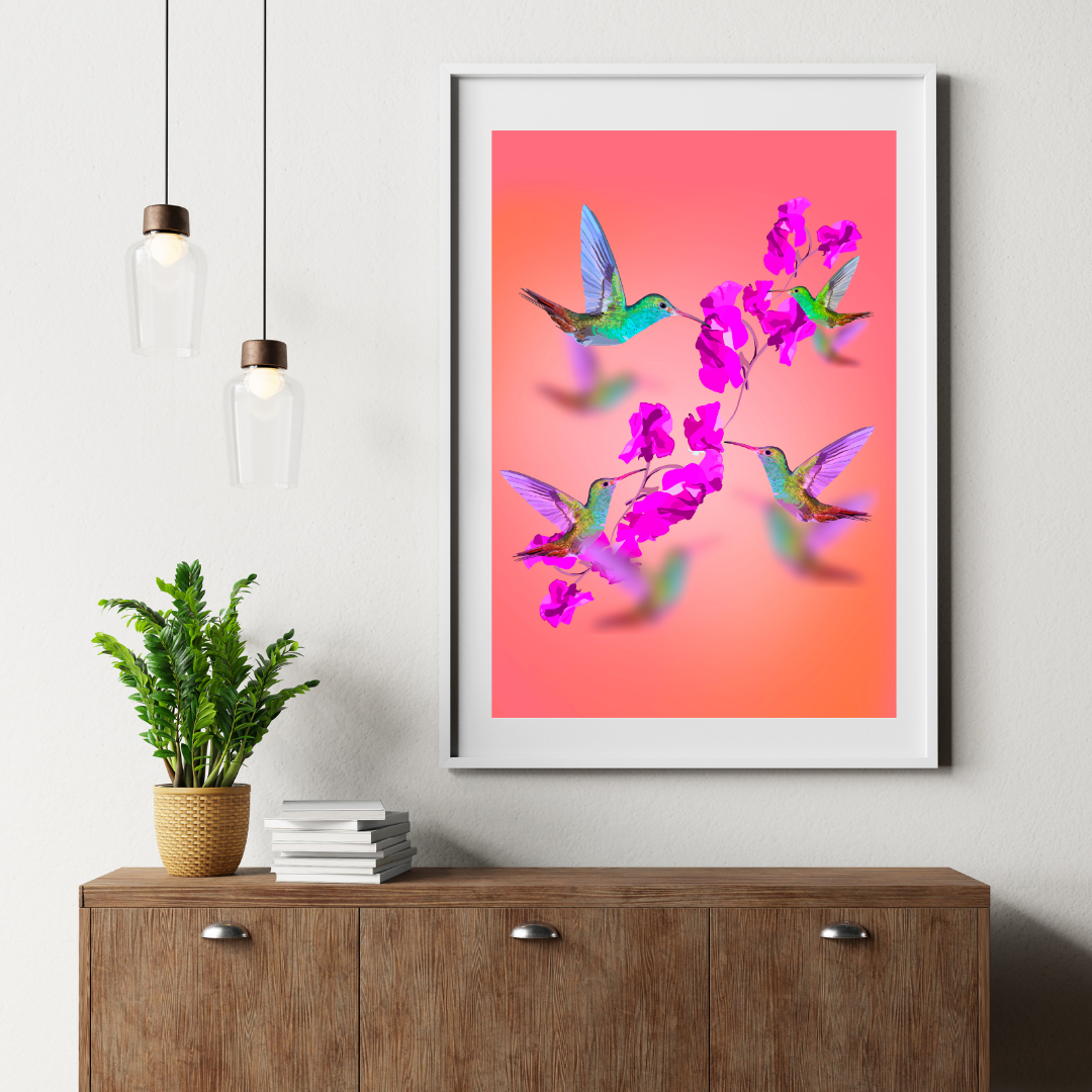 Hummingbird Charm Sunset Art Print
