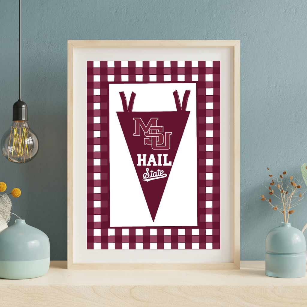 Mississippi State Banner (MSU) Maroon Gingham Art Print
