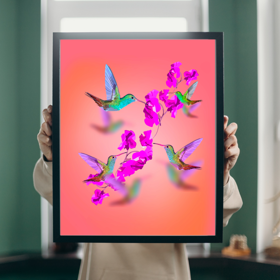 Hummingbird Charm Sunset Art Print