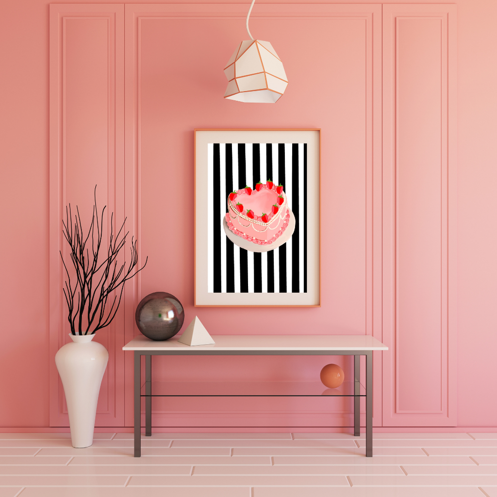 Striped Strawberry Cake Art Print