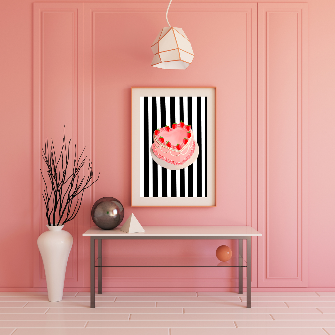 Striped Strawberry Cake Art Print