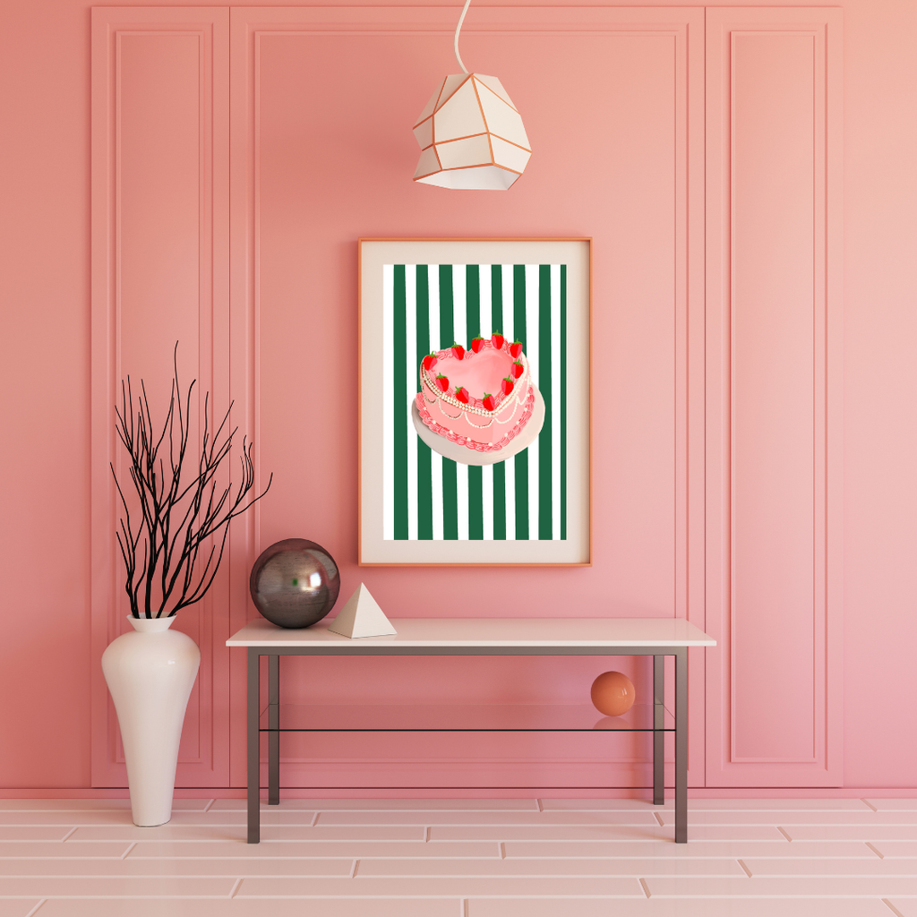 Striped Strawberry Cake Art Print
