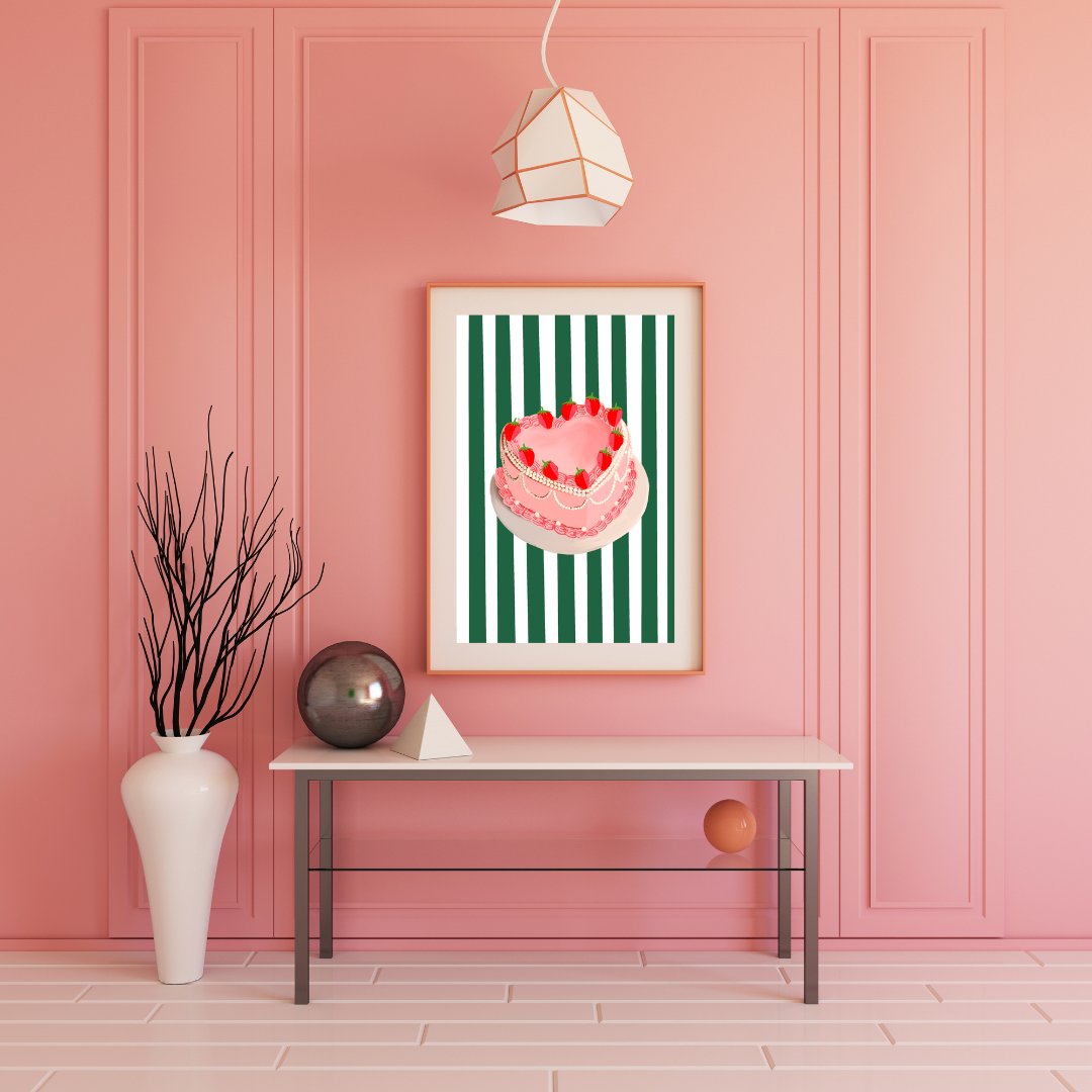 Striped Strawberry Cake Art Print