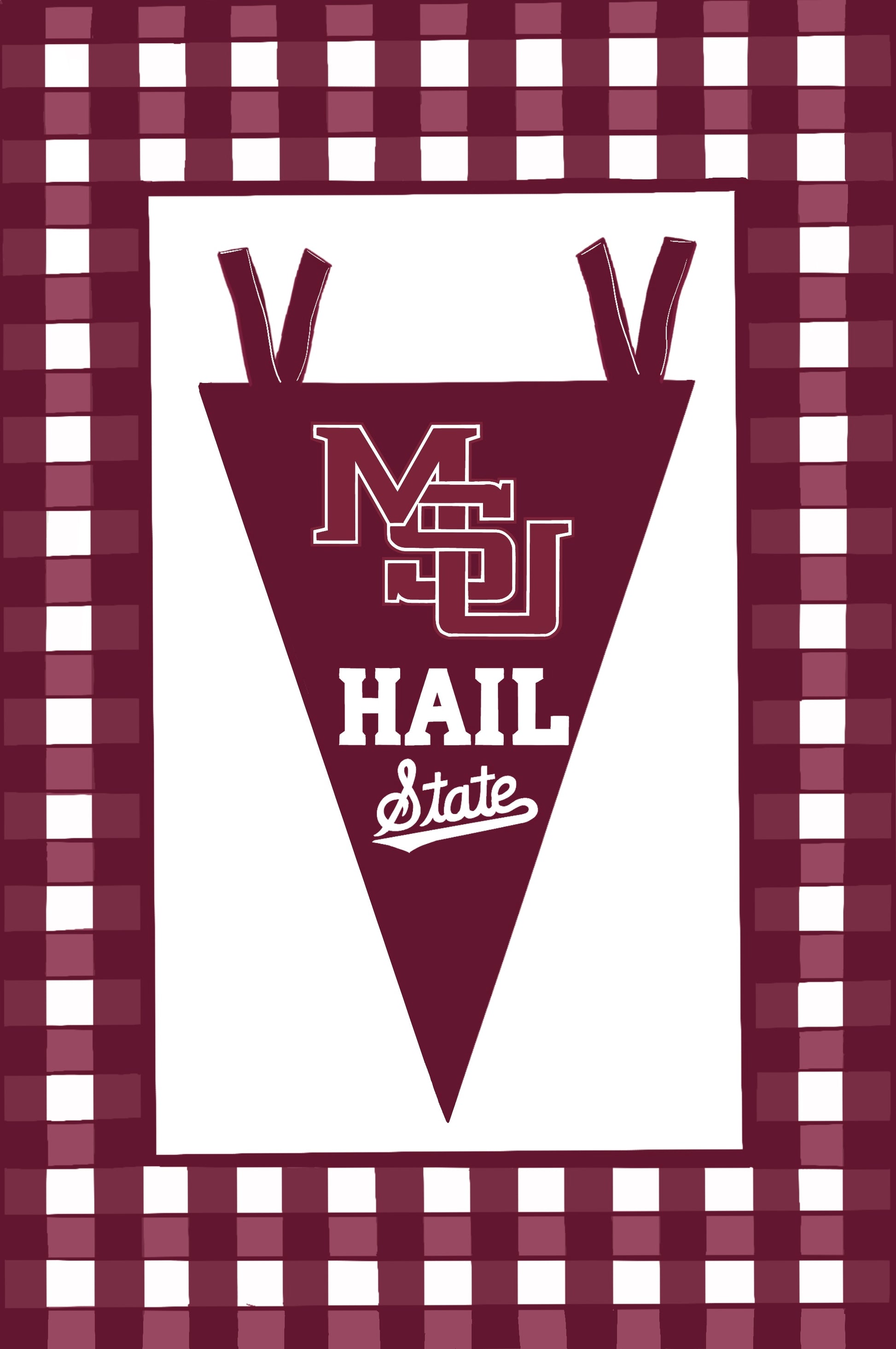 Mississippi State Banner (MSU) Maroon Gingham Art Print
