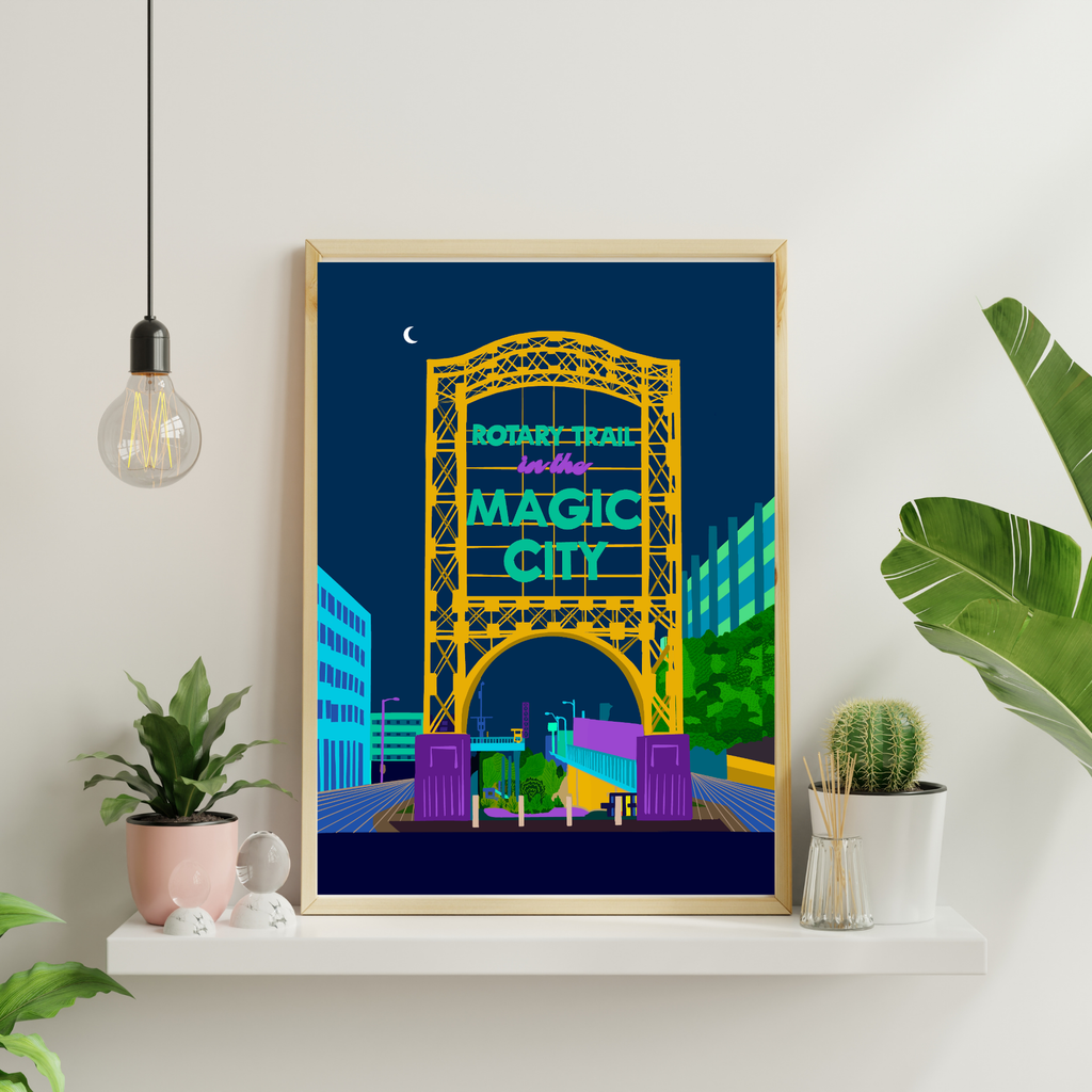 Magic City Art Print (Night) Yellow Arch
