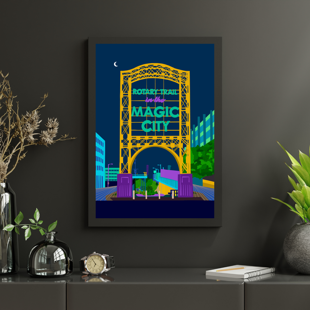 Magic City Art Print (Night) Yellow Arch