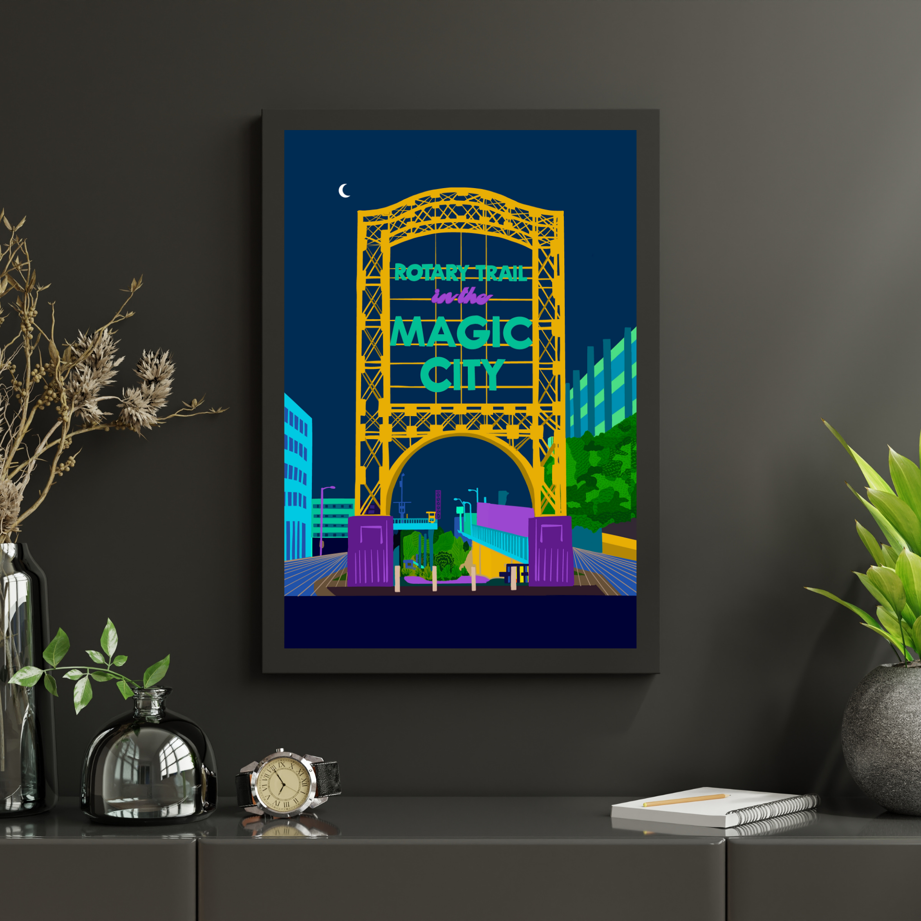 Magic City Art Print (Night) Yellow Arch