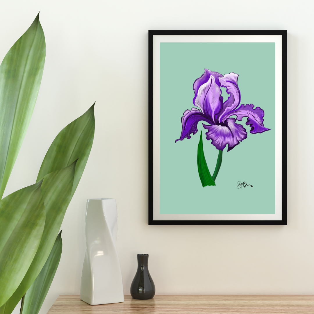 Iris Botanical Art Print Purple