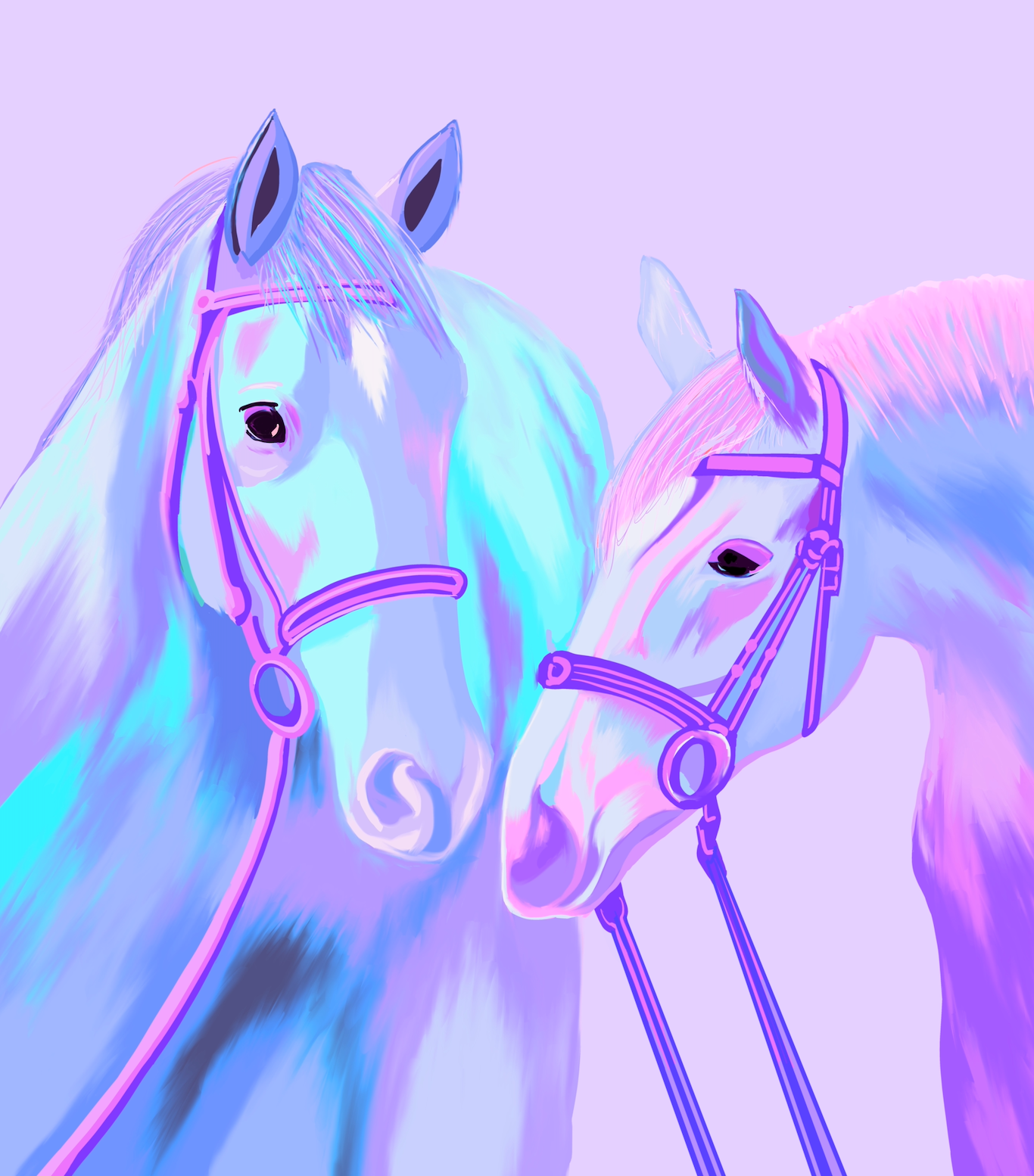 Colorful Horses Purple Art Print