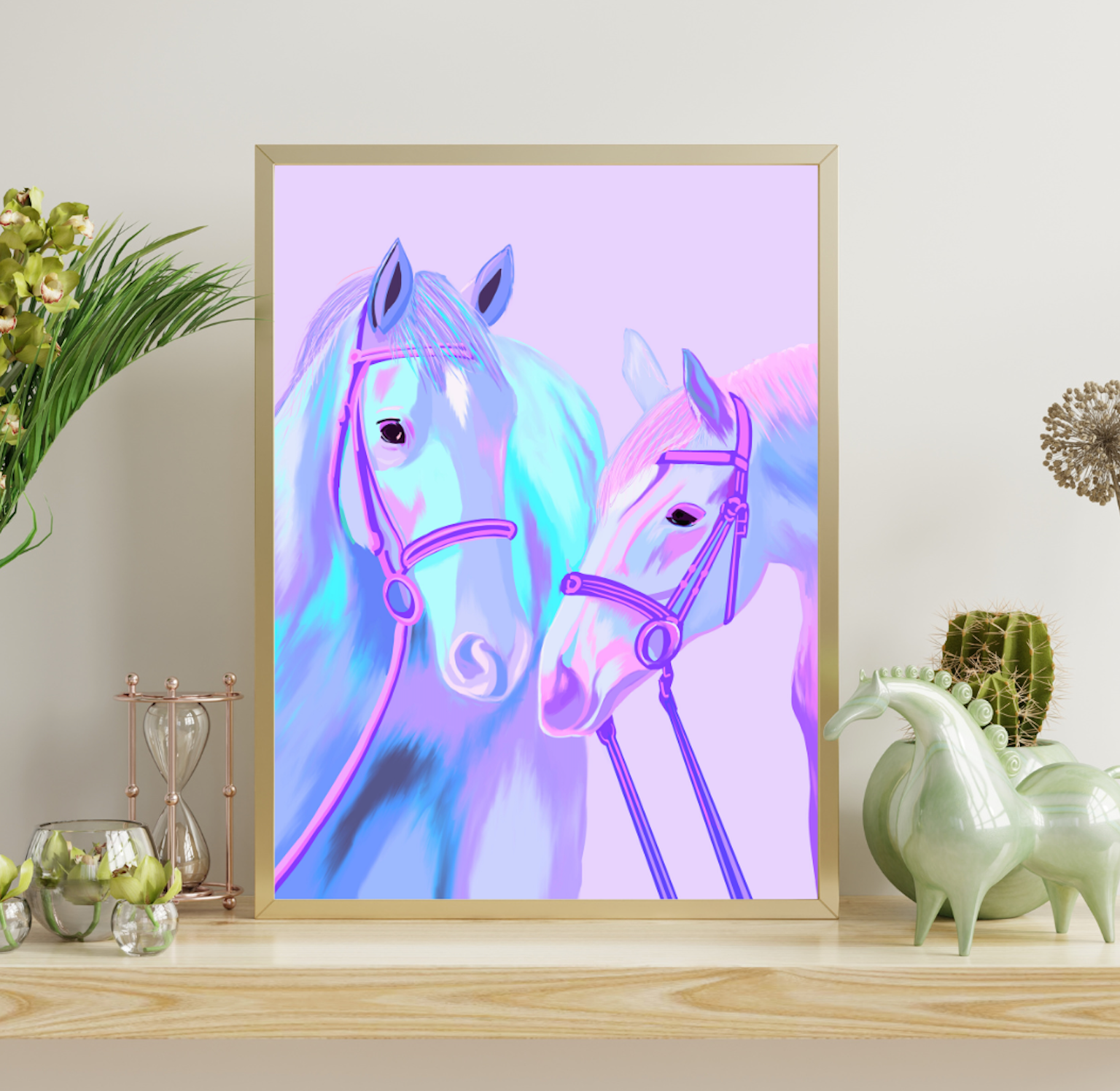 Colorful Horses Purple Art Print