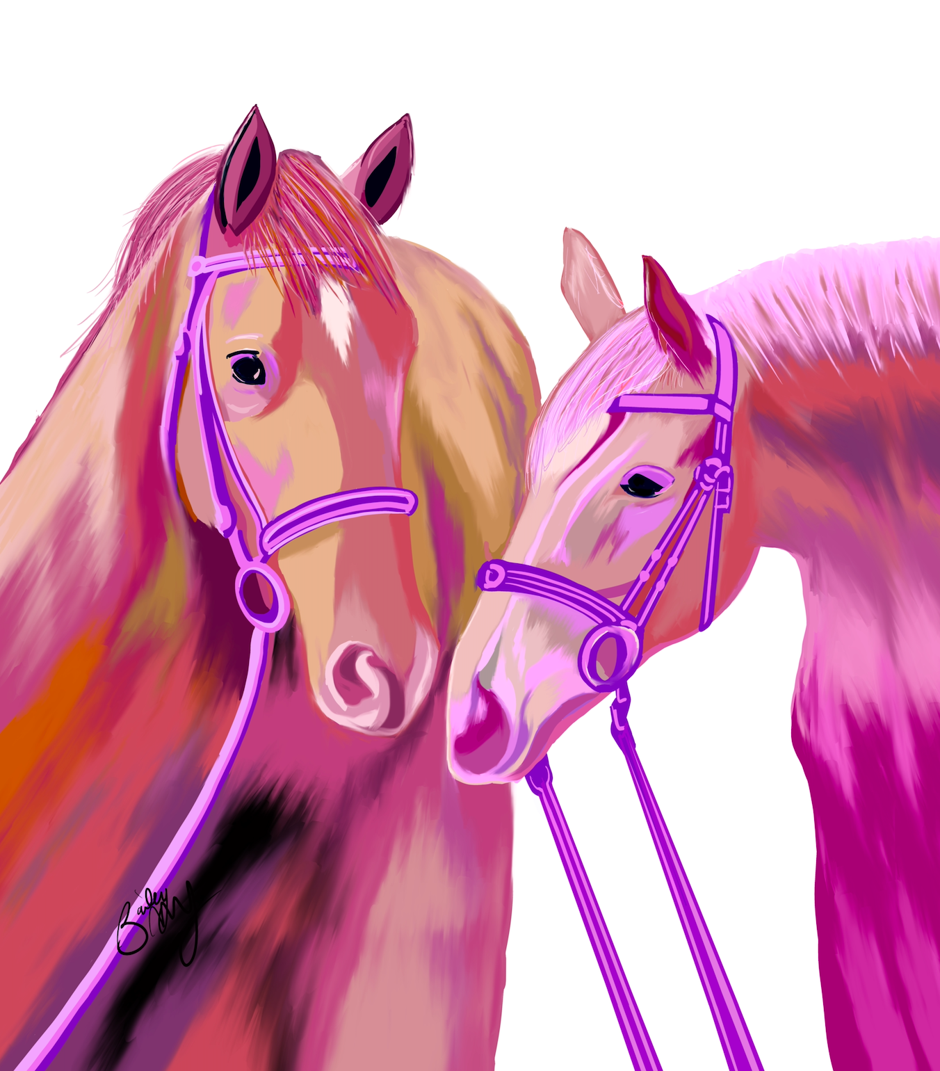 Colorful Horses Magenta Art Print