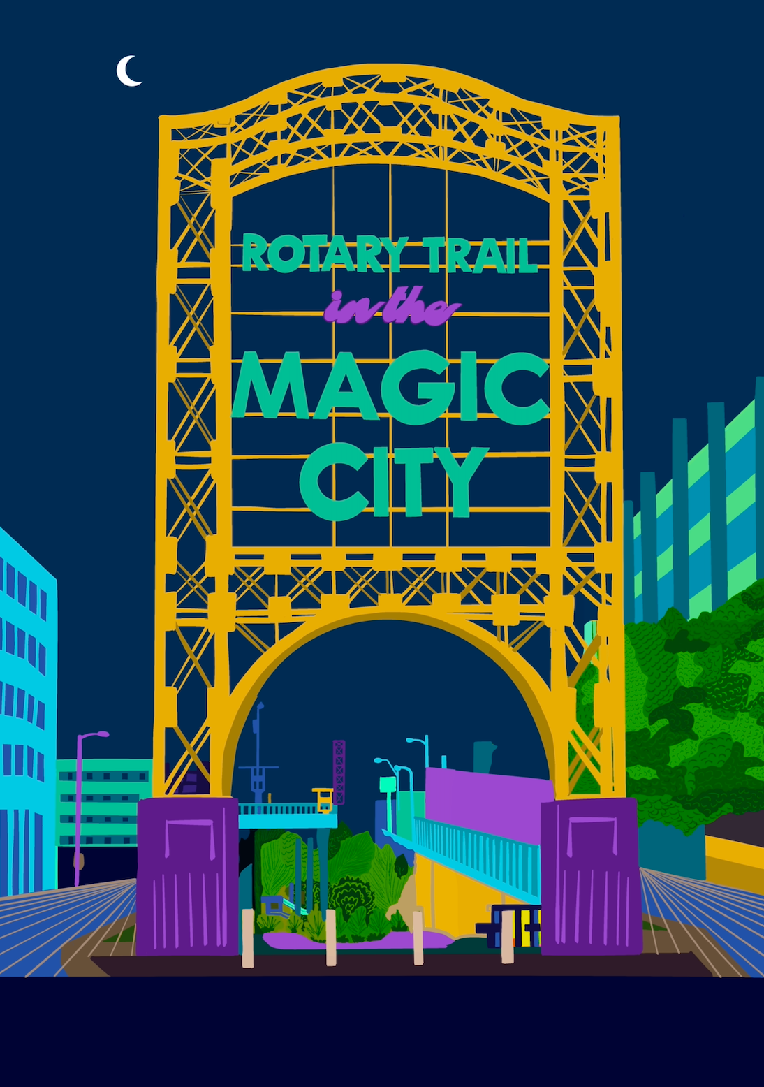 Magic City Art Print (Night) Yellow Arch
