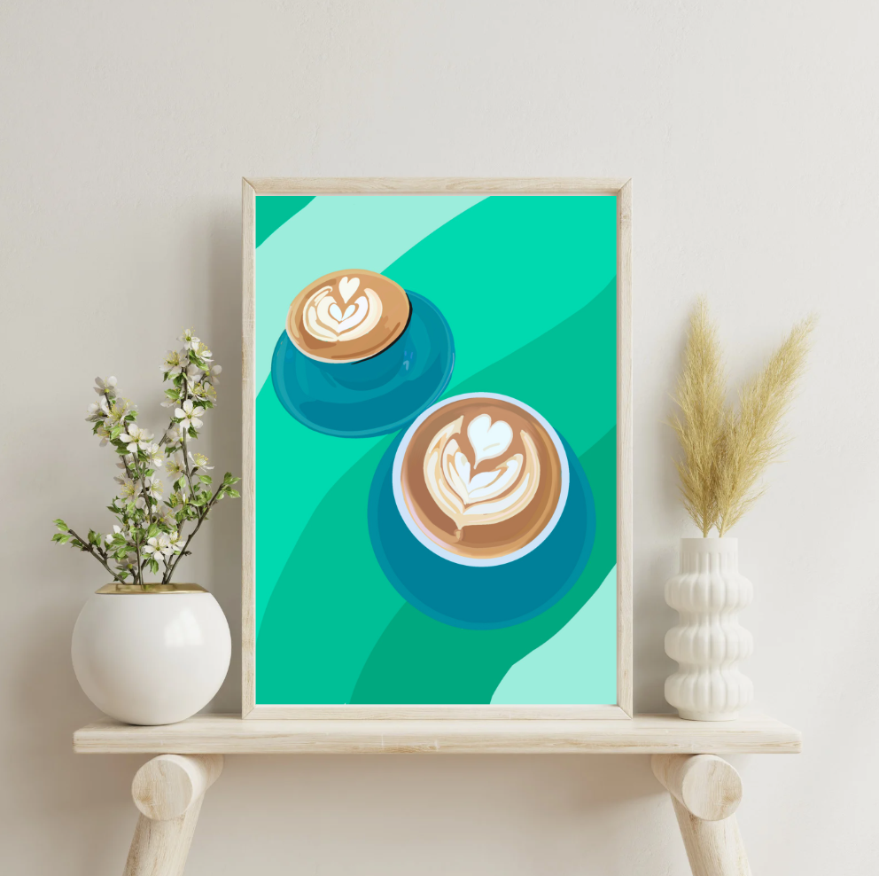 Artful Brews Coffee Print (Teal & Rasberry)