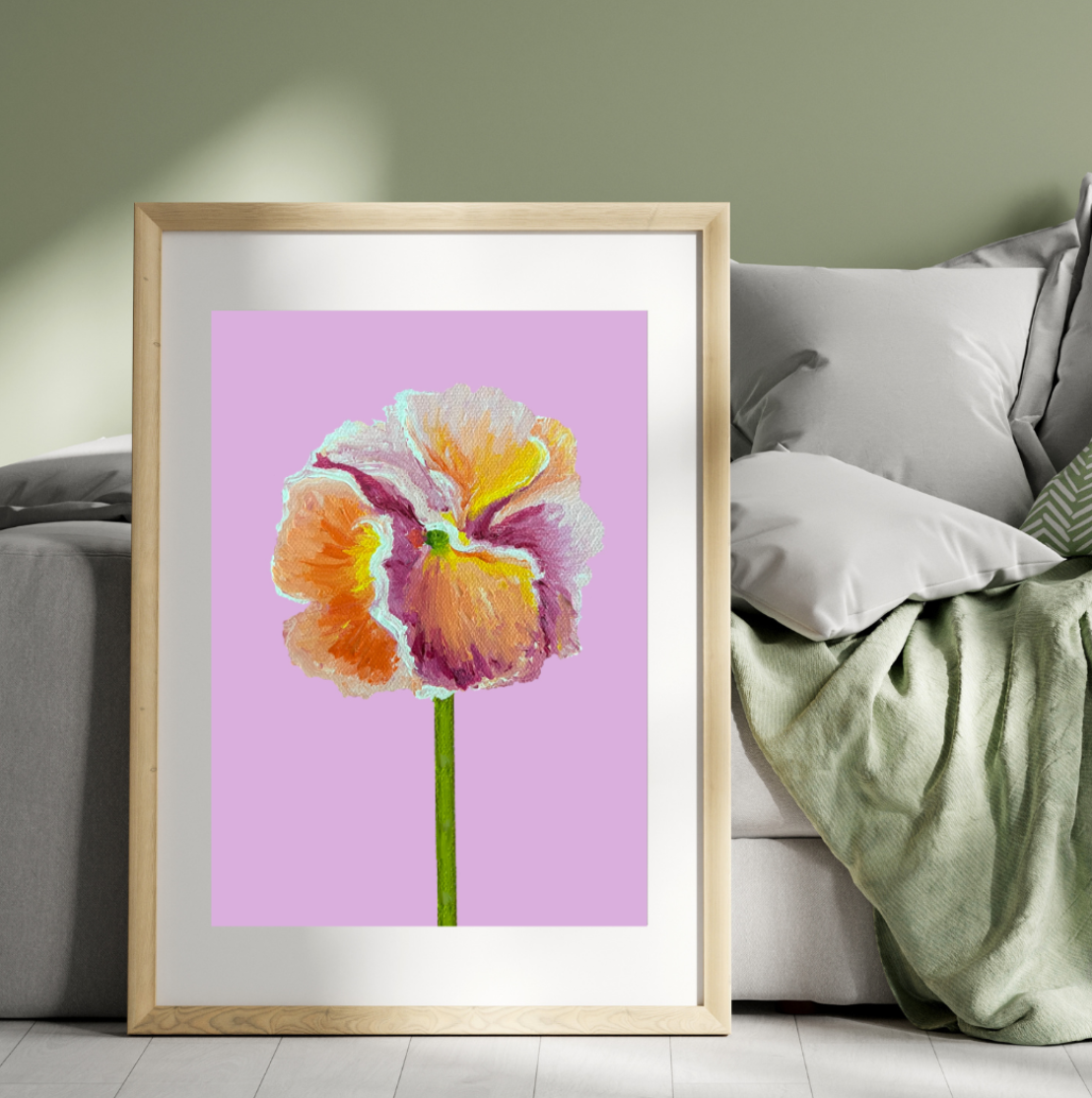 Pansie Art Print- Pink and Orange
