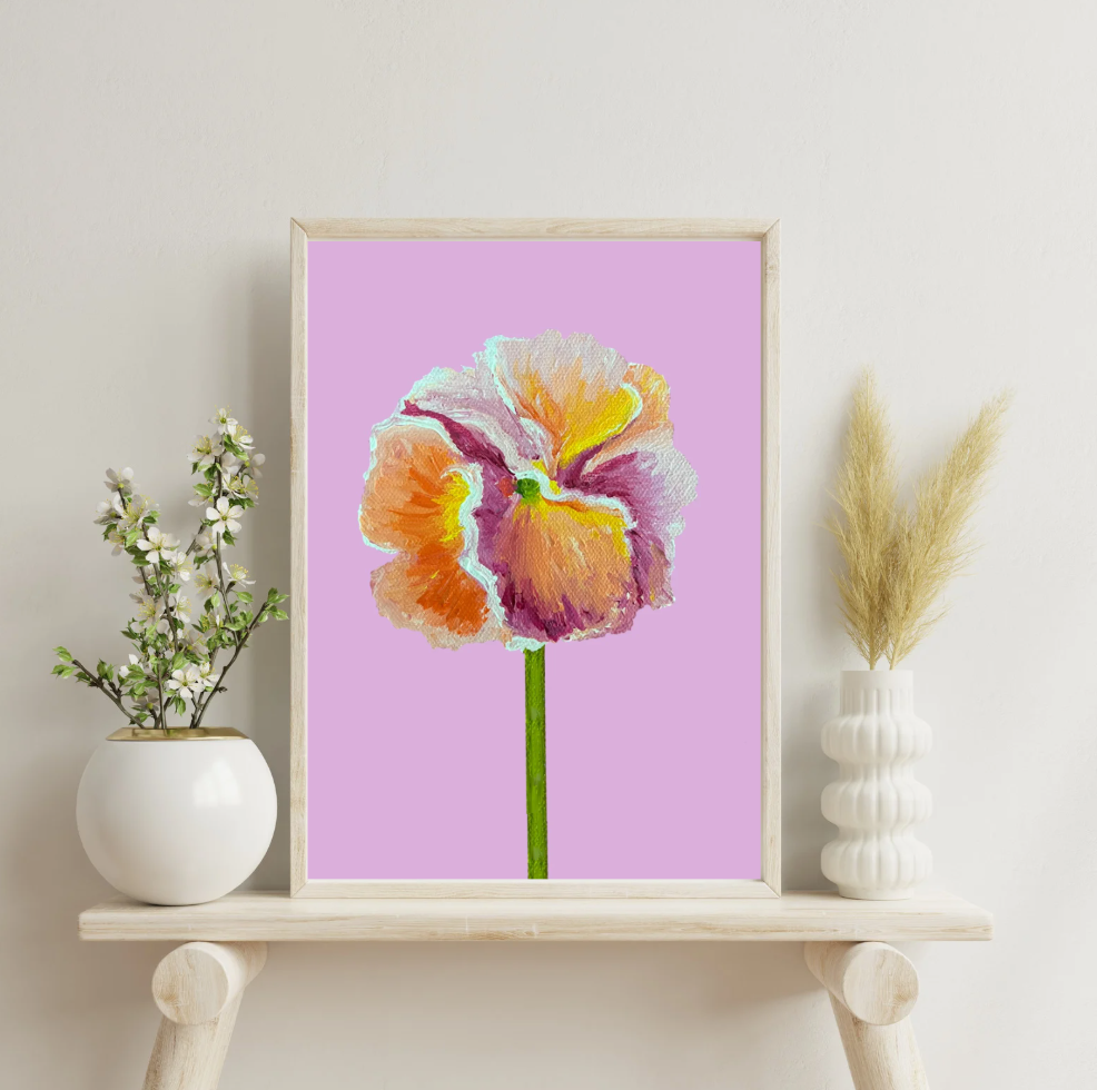 Pansie Art Print- Pink and Orange