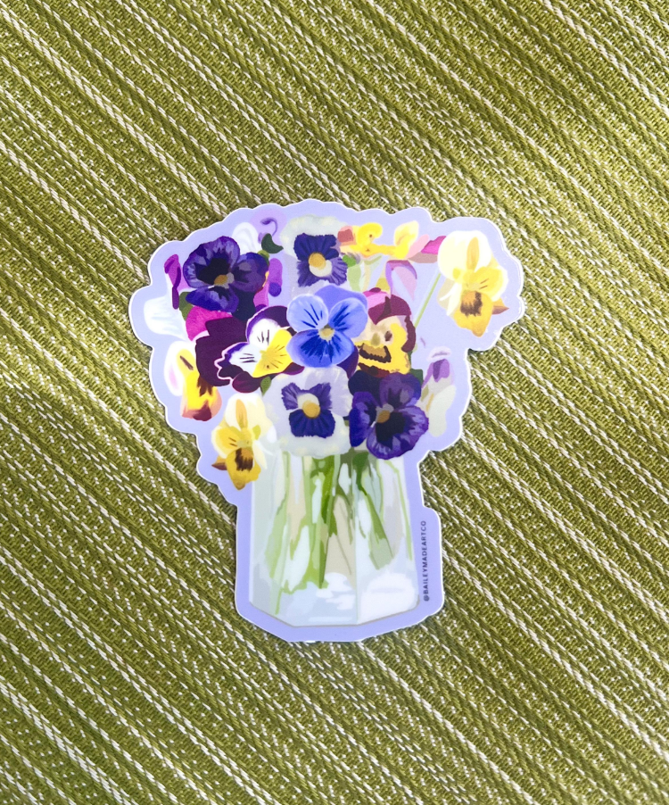 Purple Pansie Bouquet Vinyl Sticker