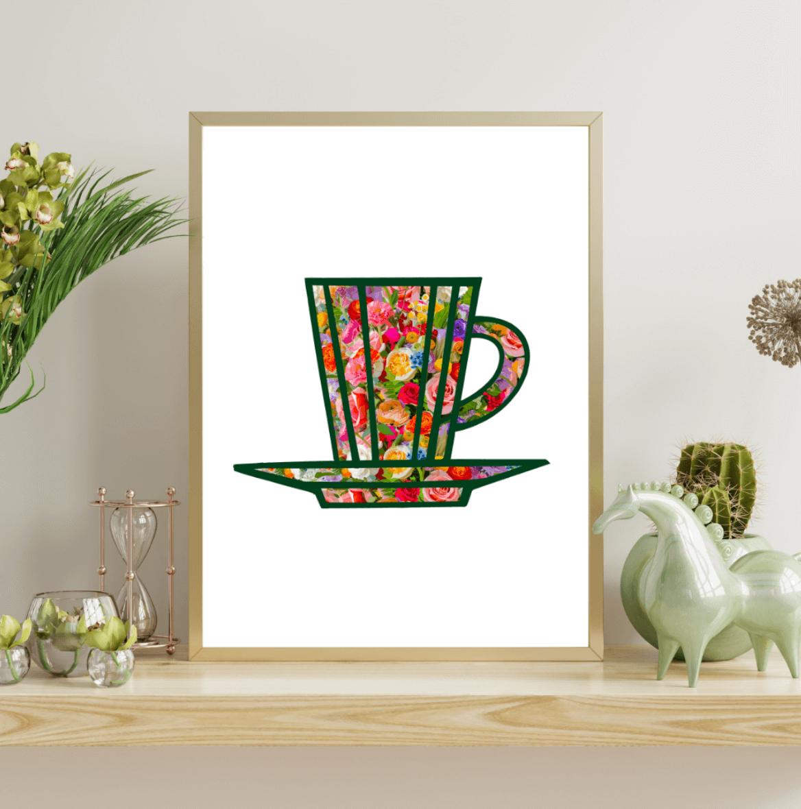 Flora and Roast Coffee Cup Art Print