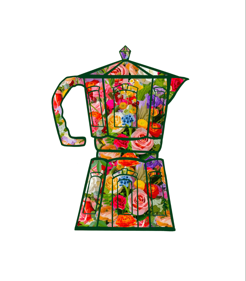Flora and Roast Coffee Moka Pot Art Print