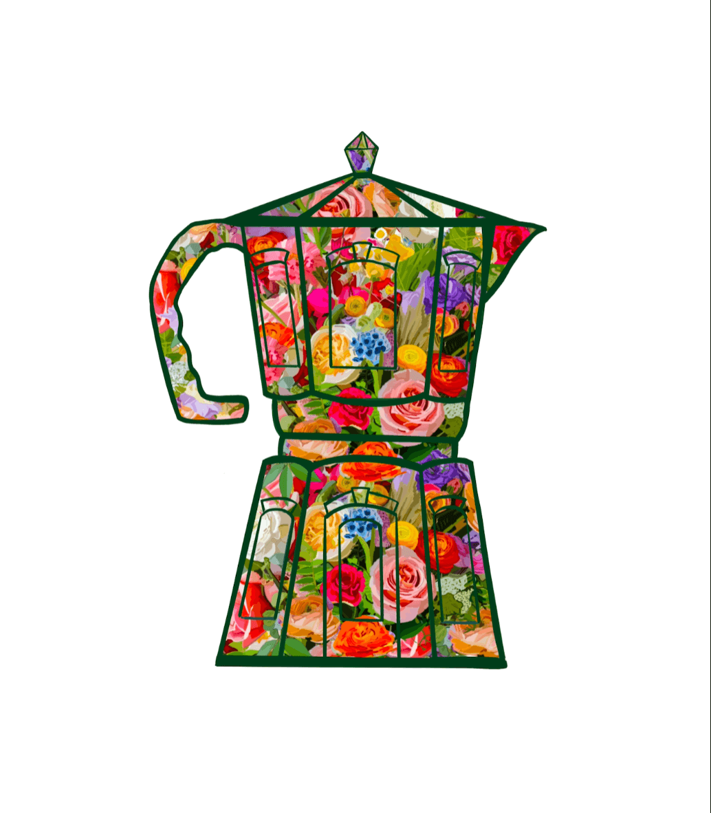 Flora and Roast Coffee Moka Pot Art Print