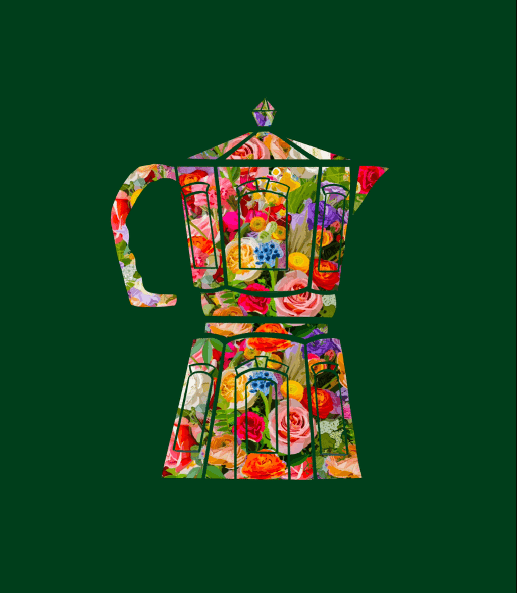 Flora and Roast Coffee Moka Pot Art Print