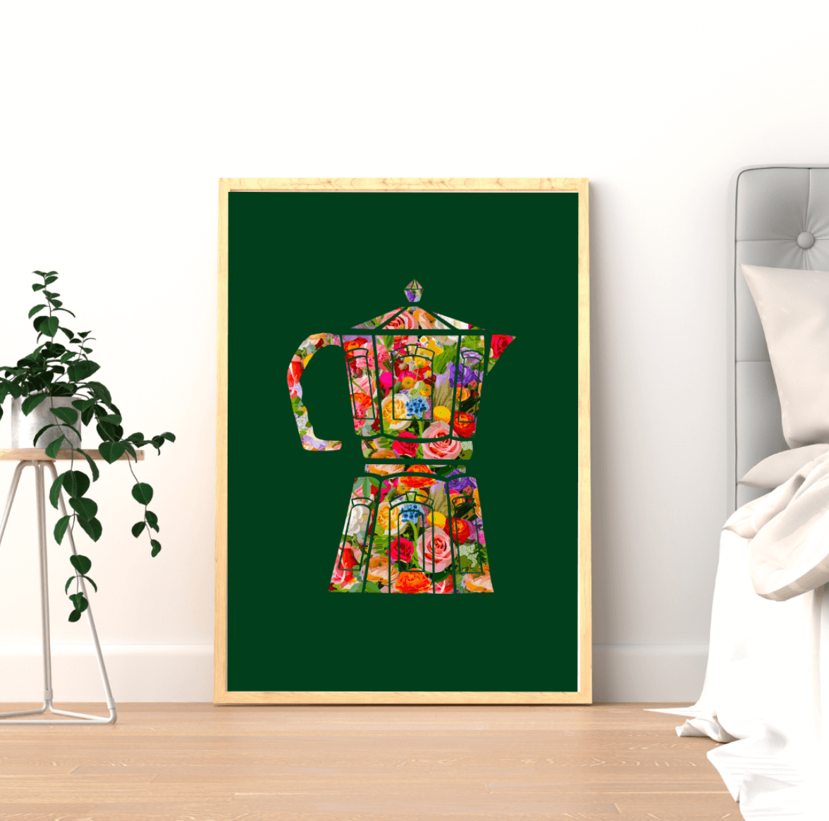 Flora and Roast Coffee Moka Pot Art Print