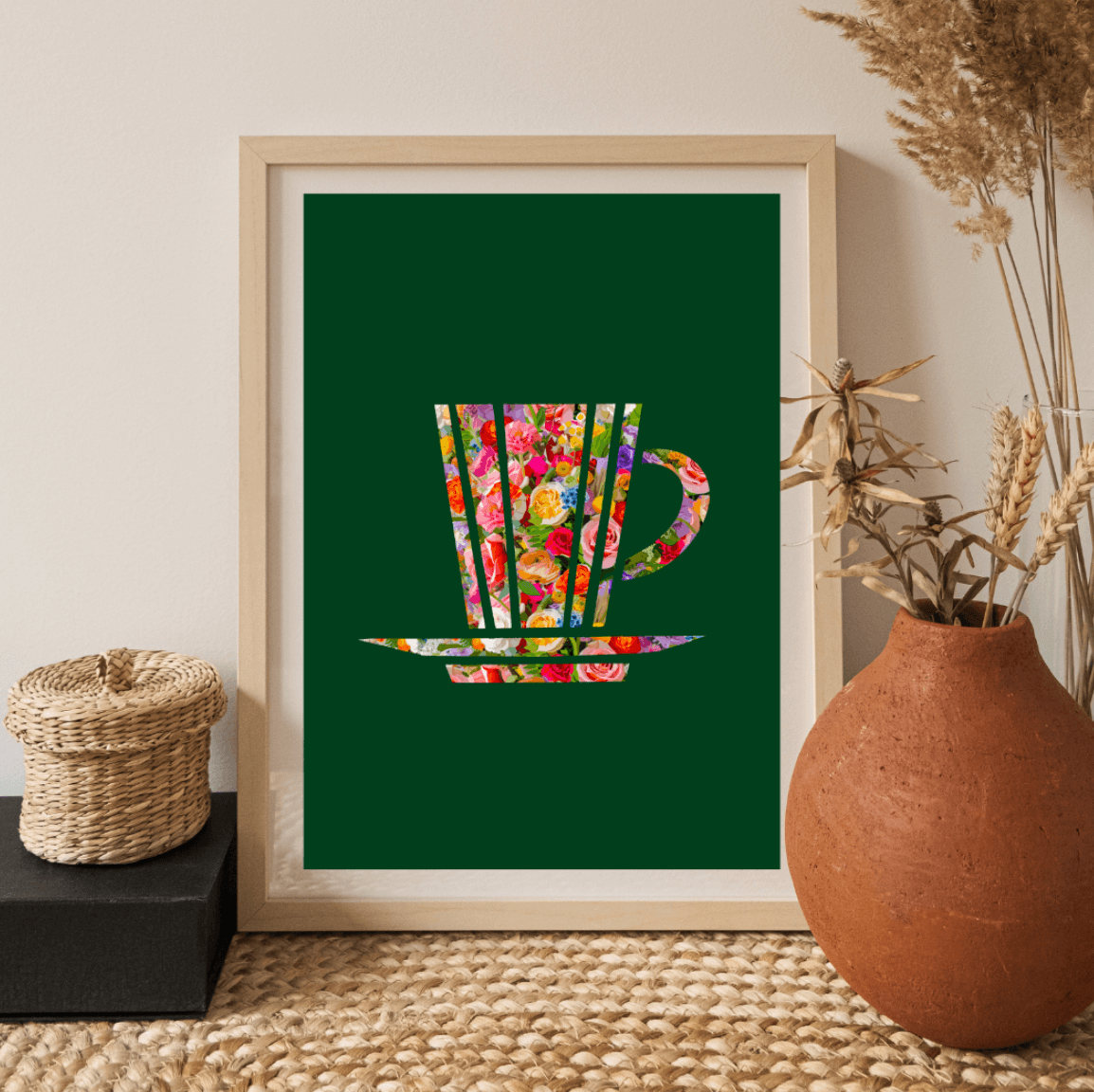 Flora and Roast Coffee Cup Art Print
