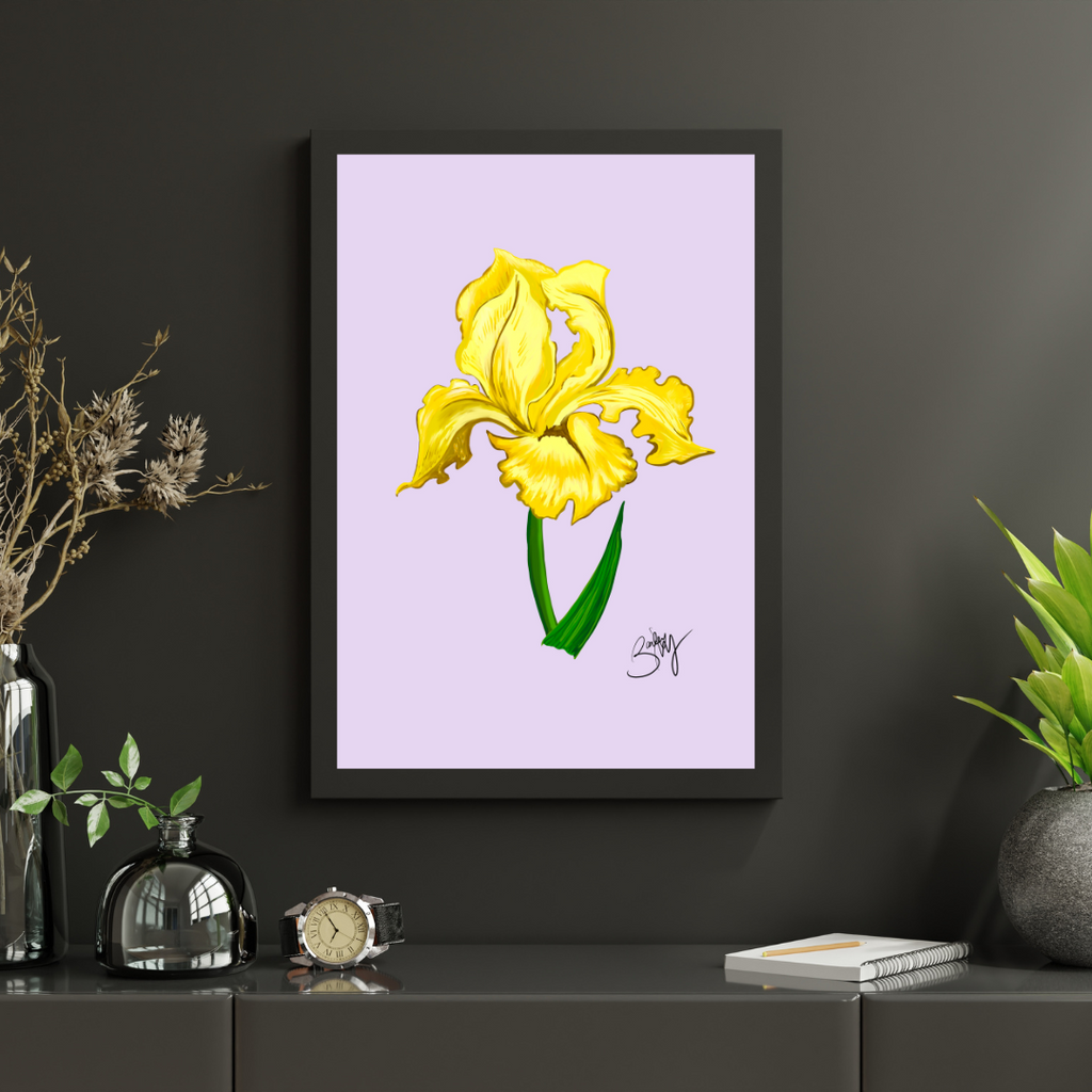 Iris Botanical Art Print- Yellow