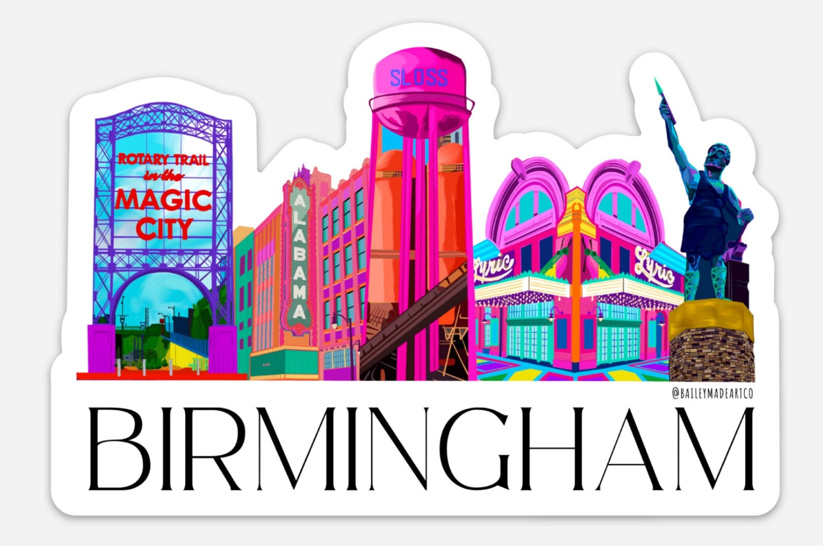Bailey Made Art Co Birmingham Icons Sticker Large 5.5″ × 3.72" Sticker