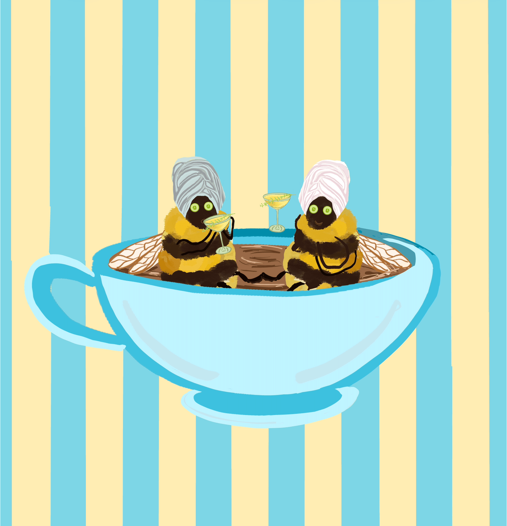 Bailey Made Art Co Spill the Tea, Honey! 5x7 / Blue and Yellow Stripe Art
