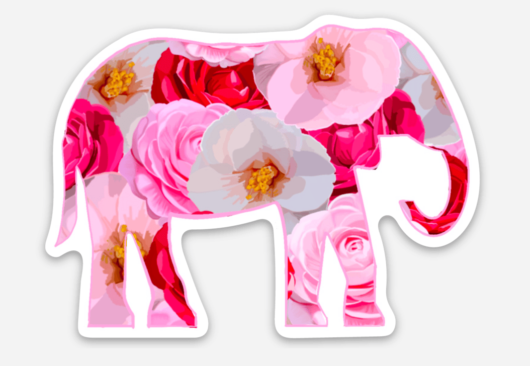 Bailey Made Art Co Alabama Elephant- Camelias Vinyl Sticker Sticker