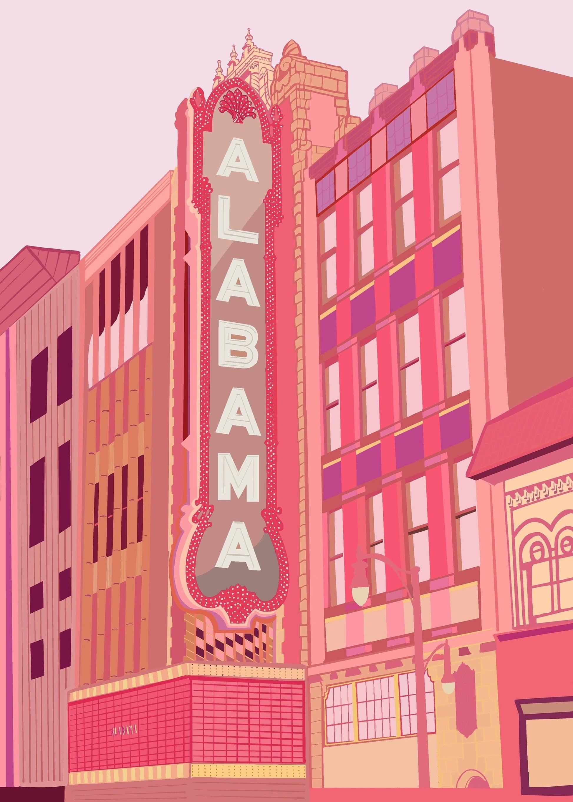 Bailey Made Art Co Alabama Theater Birimgham Blush Art Print Art
