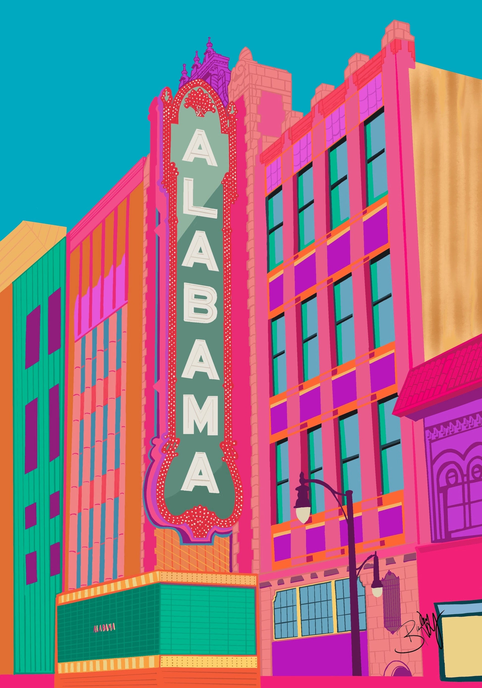 Bailey Made Art Co Alabama Theater Birmingham Art Print Art