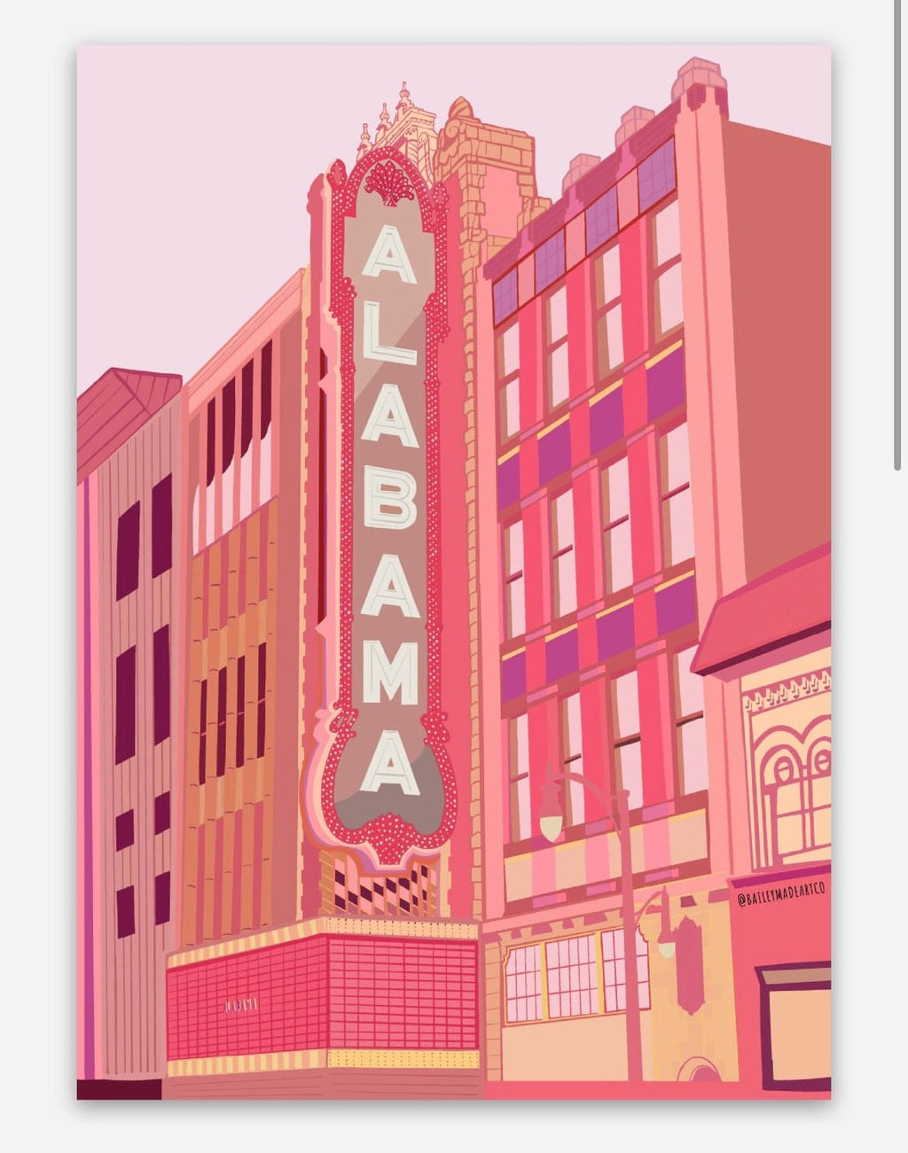 Bailey Made Art Co Alabama Theater Birmingham Blush Vinyl Sticker Sticker