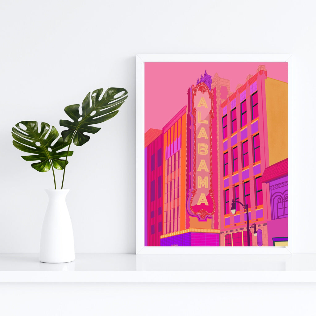 Bailey Made Art Co Alabama Theater Birmingham Hot Pink Art Print Art
