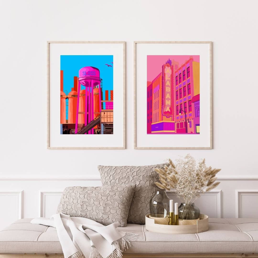 Bailey Made Art Co Alabama Theater Birmingham Hot Pink Art Print Art