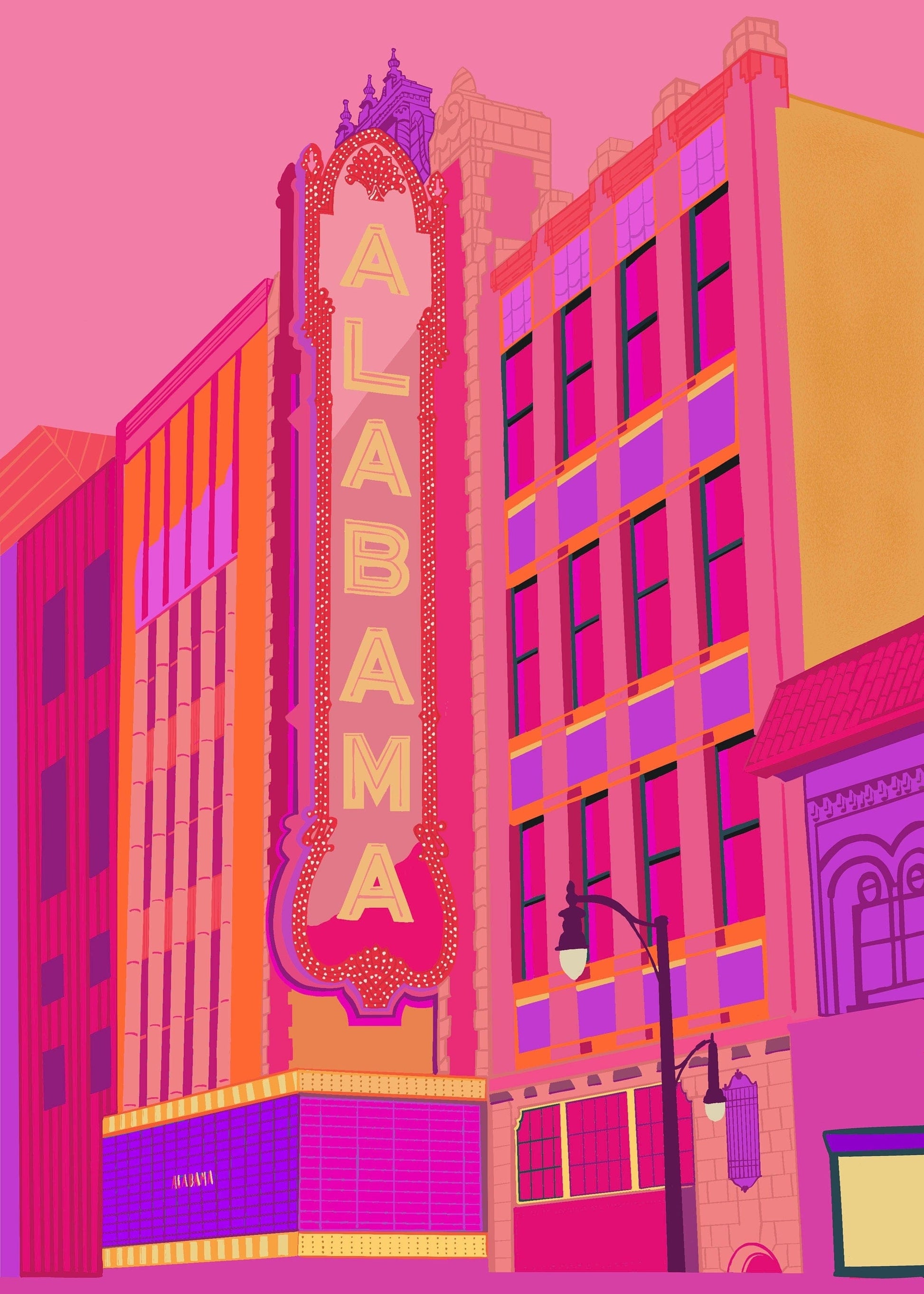 Bailey Made Art Co Alabama Theater Birmingham Hot Pink Art Print Art