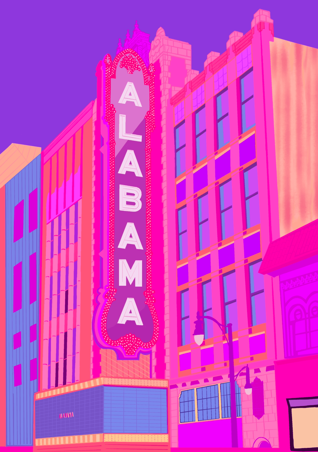 Bailey Made Art Co Alabama Theater Birmingham Purple Art Print Art