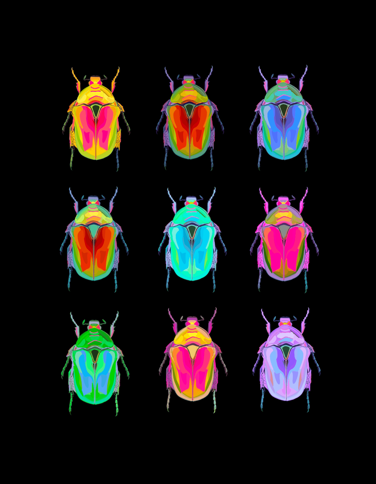 Bailey Made Art Co Beetles on Black Art Print Art