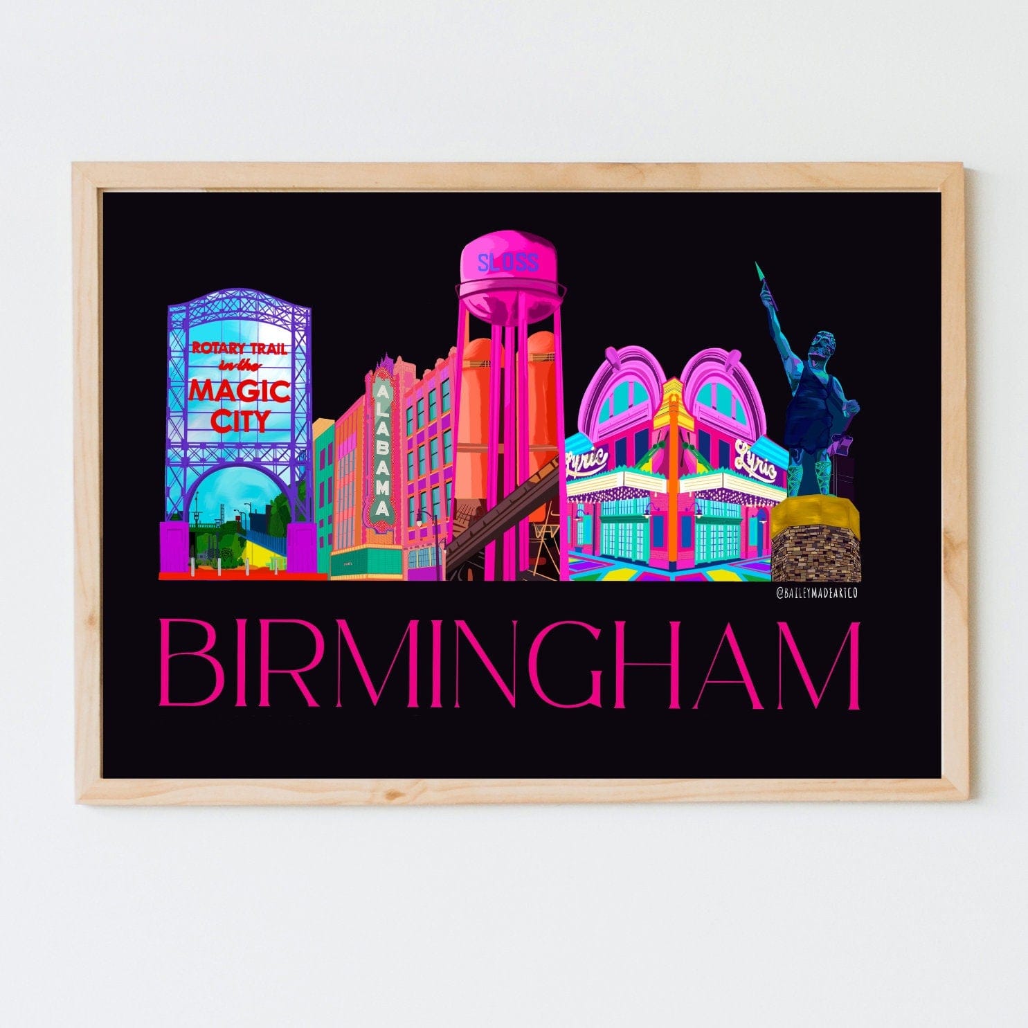 Bailey Made Art Co Birmingham Icons Art Print (Black) Art