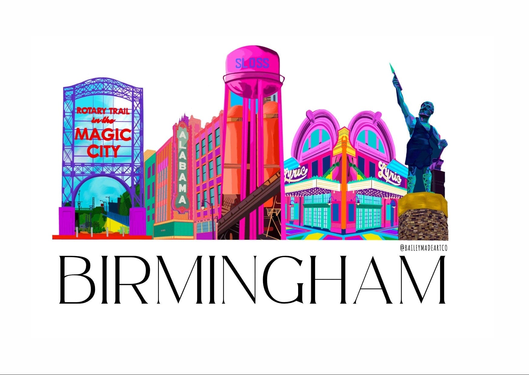 Bailey Made Art Co Birmingham Icons Art Print (White) Art